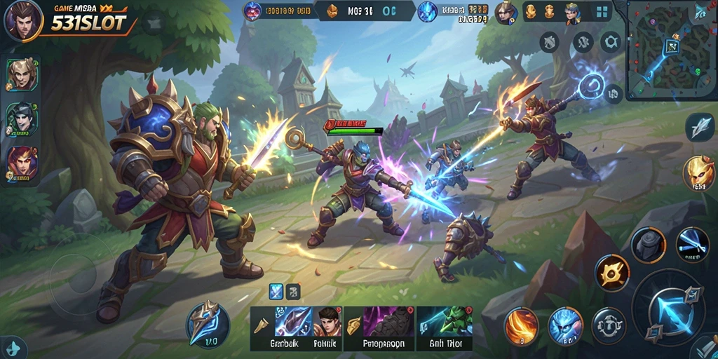 Tangkapan layar utama 531SLOT menampilkan gameplay seru dari pertarungan MOBA.