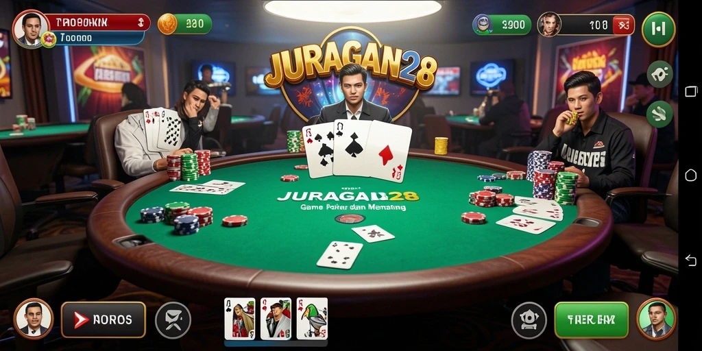 Tangkapan layar menunjukkan pengalaman bermain Poker yang seru di JURAGAN28.