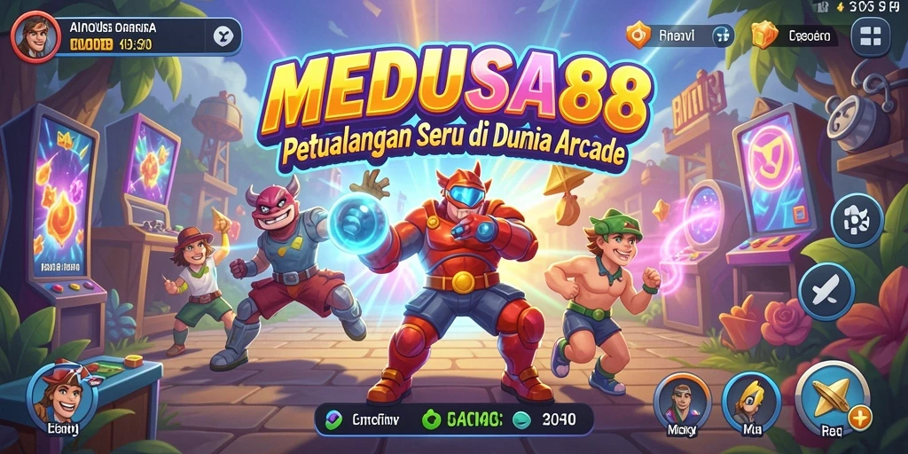 Tampilan gameplay MEDUSA88 yang penuh warna dan dinamis.