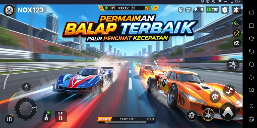 Gameplay balap mendebarkan dari NOX123 dengan mobil berkecepatan tinggi.