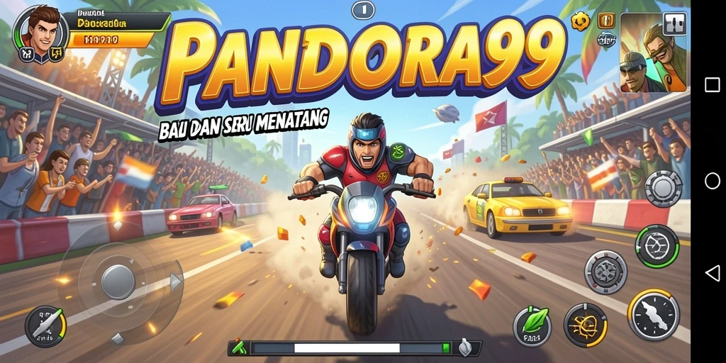 Screenshot gameplay PANDORA99 yang menunjukkan aksi balapan intens.