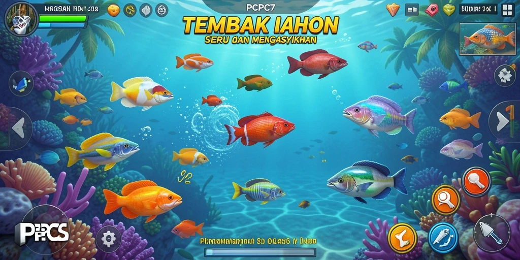 Tangkapan layar menampilkan aksi menembak ikan yang menyenangkan dalam PCPC7.
