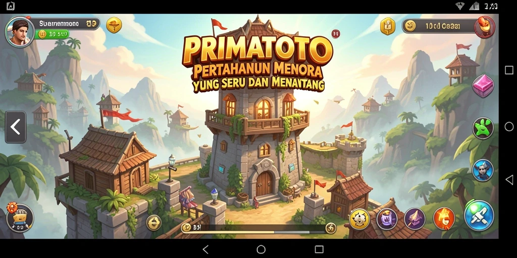 Tampilan utama gameplay PRIMATOTO dalam pertempuran Tower Defense.