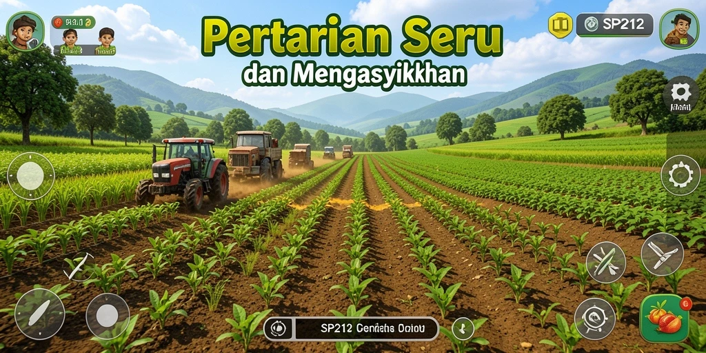 Tampilan gameplay SP212 yang menunjukkan aktivitas berkebun yang seru.
